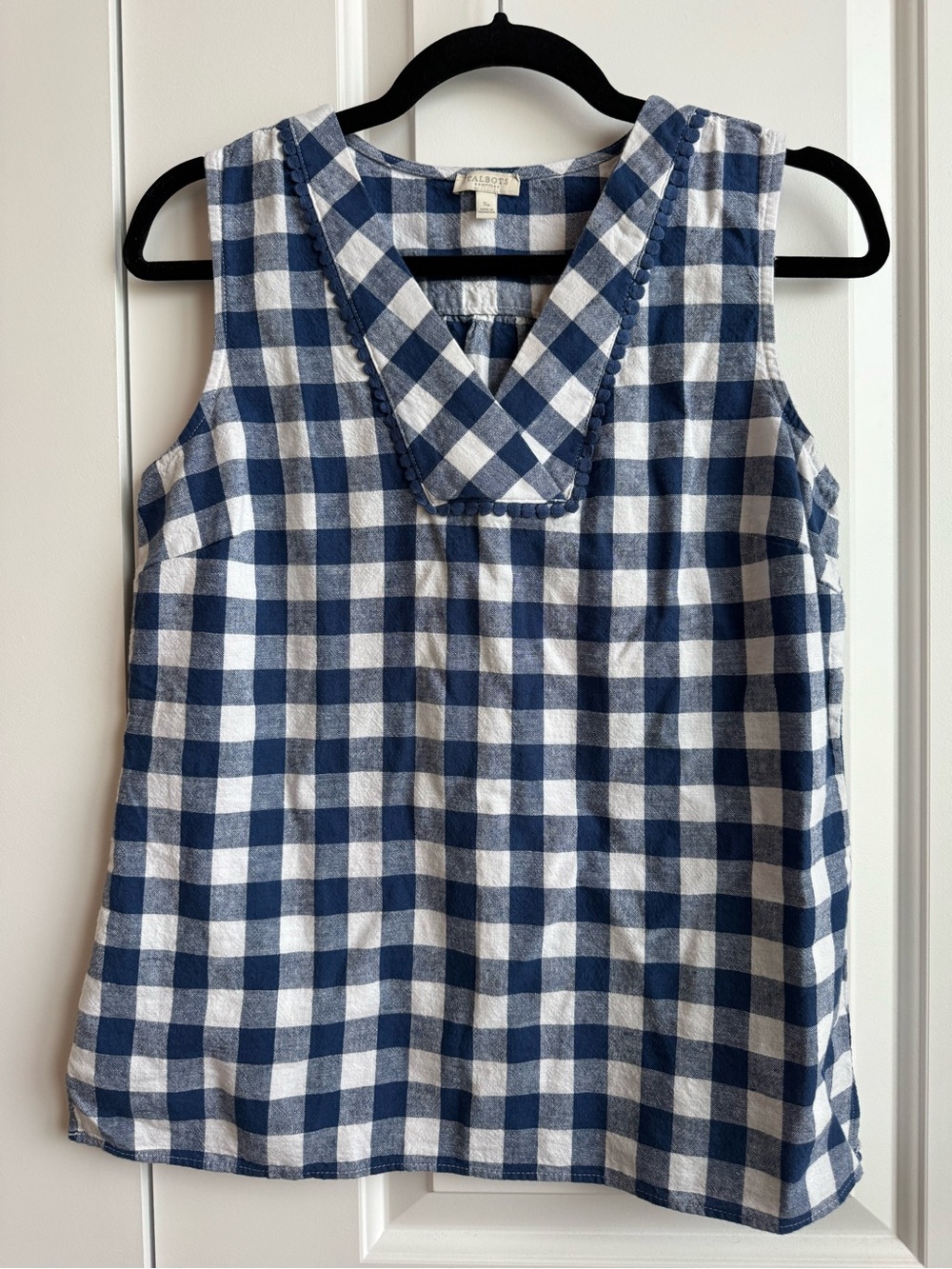 Talbots Linen Cotton Gingham V-Neck Shell Top SP